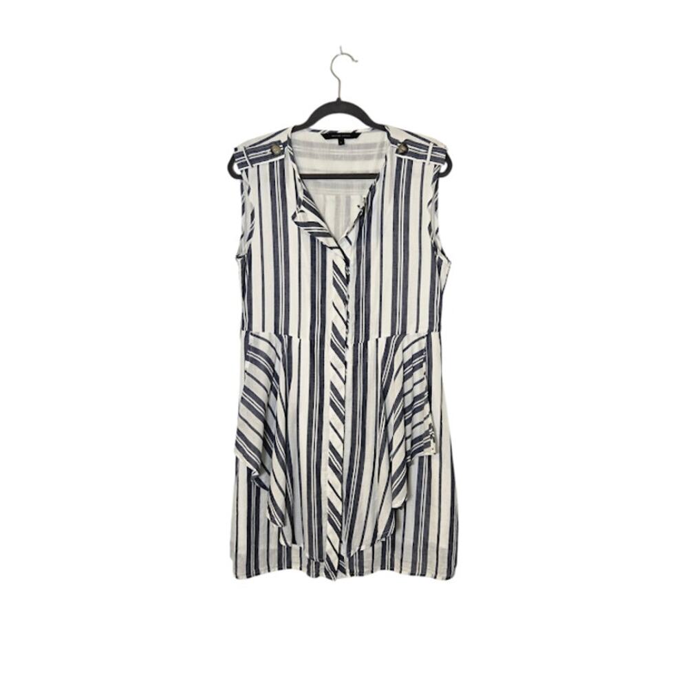 Walter Baker Womens Striped Shirt Dress Size Large White/Blue Sleeveless Ruffle